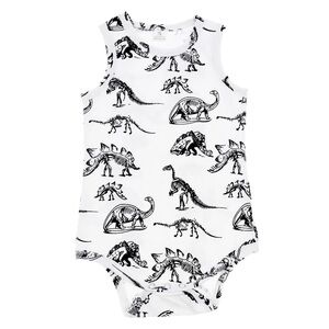 Sleeveless White & Black Dinosaur Bodysuit